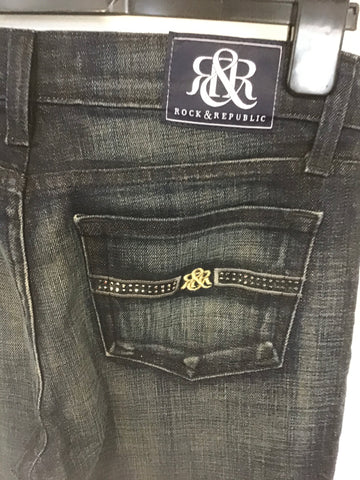 BRAND NEW ROCK & REPUBLIC DARK BLUE NORA BOOTCUT JEANS SIZE 26 W, 34 L