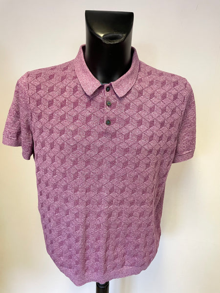 TED BAKER PINK COTTON,SILK & CASHMERE SHORT SLEEVE KNIT POLO TOP SIZE XL