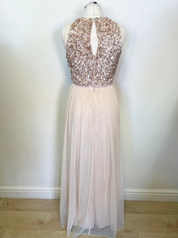 VICCI NUDE SEQUINNED LONG NET SKIRT SPECIAL OCCASION/ EVENING / PROM DRESS  SIZE 8