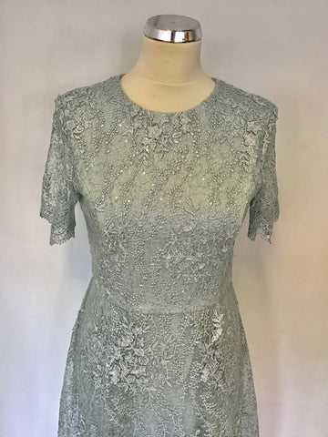 PHASE EIGHT MALIA PALE DUCK EGG LACE & SEQUIN SPECIAL OCCASION DRESS SIZE 10