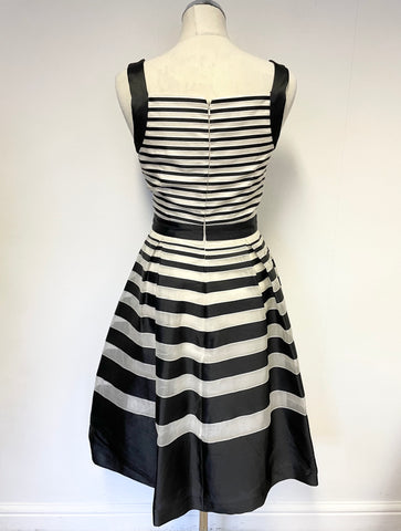 HOBBS INVITATION BLACK & IVORY STRIPE SLEEVELESS FIT & FLARE OCCASION DRESS SIZE 8