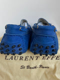 LAURENT EFFEL ST BARTH ROYAL BLUE MOLESKIN LEATHER FLAT LOAFERS SIZE 6/39