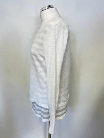 MINT VELVET GREY & WHITE STRIPE  DOUBLE LAYERED FINE LINEN KNIT JUMPER SIZE