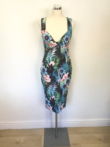 LIPSY MULTI COLOURED TROPICAL PRINT STRETCH BODYCON DRESS SIZE 12