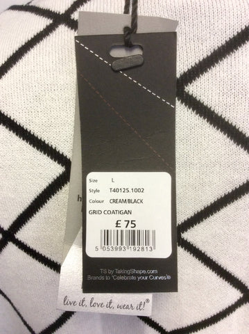 BRAND NEW TAKING SHAPE BLACK & CREAM GRID PRINT CARDIGAN/COAT SIZE L PLUS SIZE