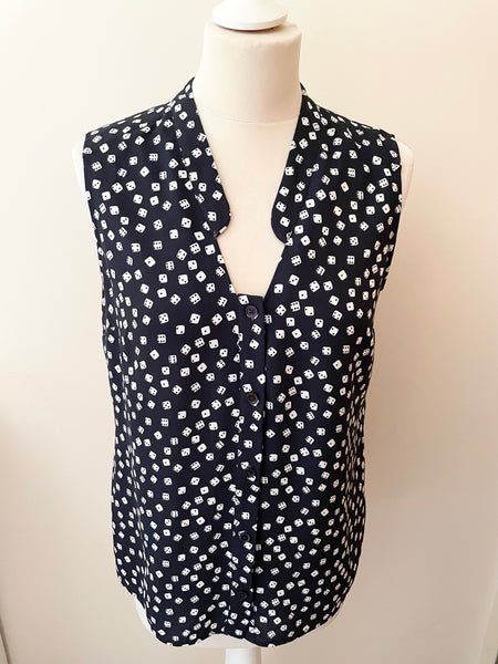HOBBS NAVY & WHITE DICE PRINT SLEEVELESS TOP SIZE 12