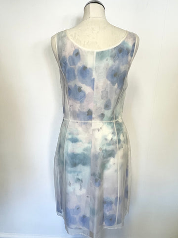 JIGSAW PASTEL SHADES FLORAL PRINT WITH SEMI SHEER OVERLAY SILK OCCASION DRESS SIZE 12