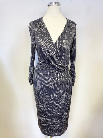 Ghost Dark Grey Print Wrap Dress Size 12