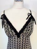 TED BAKER GREY, IVORY & BLACK PRINT 100% SILK STRAPPY DRESS SIZE 3 UK 12
