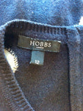 HOBBS NAVY BLUE & WHITE SPOT 3/4 SLEEVE COTTON BLEND JUMPER SIZE 12