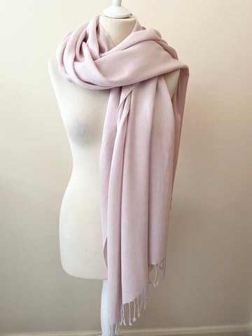 COCOWAI CASHMERE & SILK ICE PINK FRINGED PASHMINA STOLE ONE SIZE