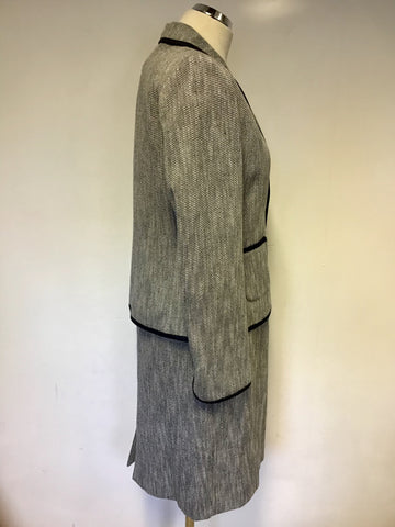 HOBBS NAVY BLUE & WHITE MARL SLEEVELESS PENCIL DRESS & JACKET SIZE 12