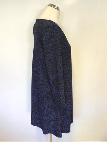 HUSH BLUE LEOPARD PRINT 3/4 SLEEVE A LINE DRESS SIZE 12