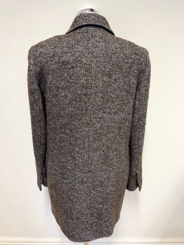JIGSAW BROWN & BLUE TWEED WOOL BLEND SHORT COAT SIZE 12