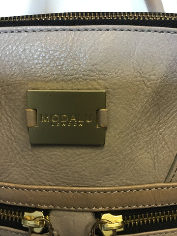 MODALU PIPPA SHARK GREY LEATHER TOTE BAG WITH DETACHABLE STRAP