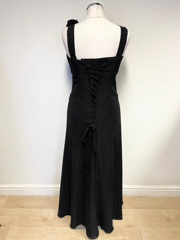 UNBRANDED BLACK PLEATED BODICE LACE UP BACK LONG EVENING DRESS SIZE 14