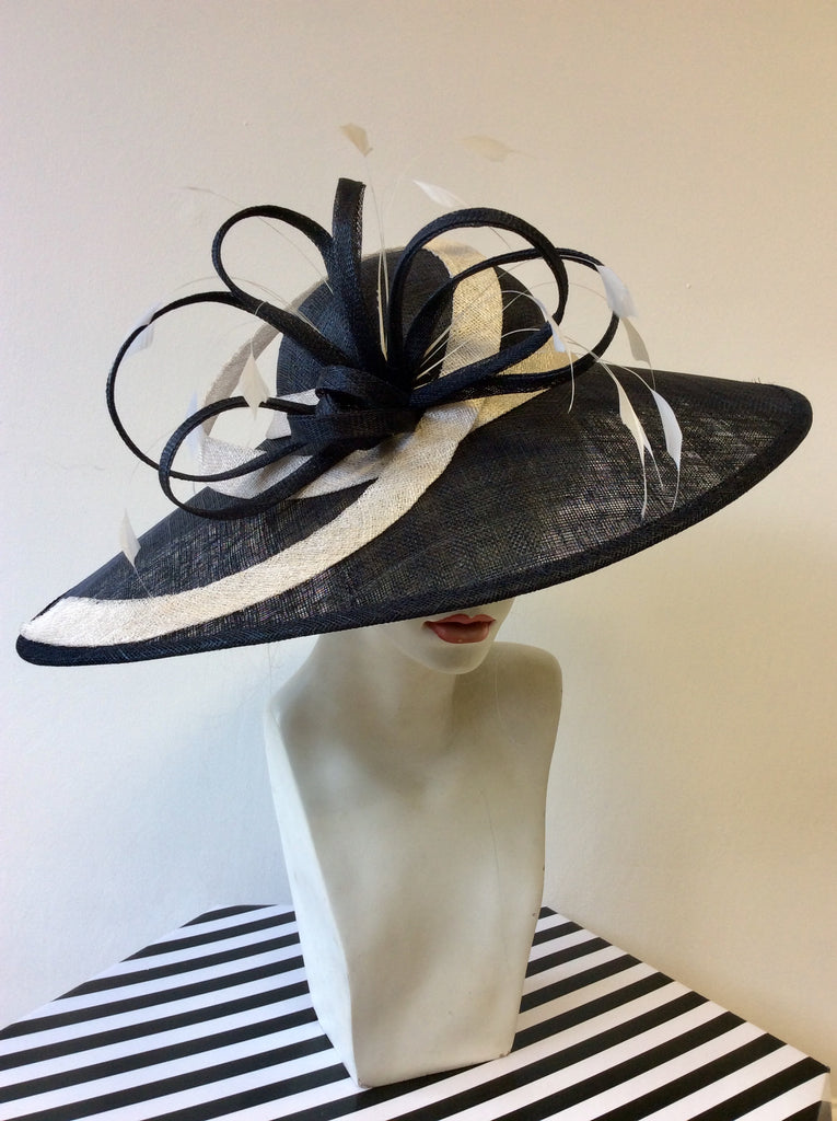 Navy wide brim wedding hat shop