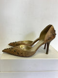 GUESS BY MARCIANO LIGHT BROWN LEATHER STUD TRIM HEELS SIZE 4.5/37.5