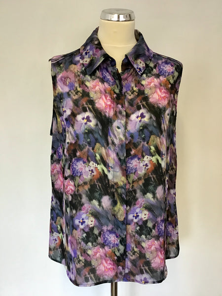 HOBBS MULTI COLOURED FLORAL PRINT SLEEVELESS BLOUSE SIZE 16