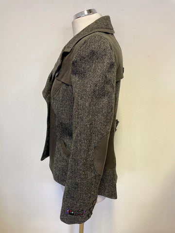 BRAND NEW LABEL LAB DARK GREY HERRINGBONE TWEED WAX COTTON TRIMMED COLLARED JACKET SIZE 14