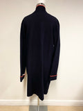 HOBBS NAVY BLUE & RED TRIMMED & STRIPE LINED LONG CARDIGAN SIZE L