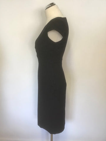 HOBBS BLACK V NECKLINE CAP SLEEVE WOOL PENCIL DRESS SIZE 8