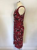 PHASE EIGHT BLACK,RED & WHITE FLORAL PRINT DRESS SIZE 12