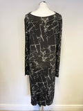 ST MARTINS BLACK & GREY PRINT BAMBOO STRETCH JERSEY LONG SLEEVE PENCIL DRESS SIZE 14
