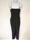 MINT VELVET BLACK SHOESTRING STRAP JUMPSUIT WITH SEMI SHEER BEADED OVER TOP SIZE 14