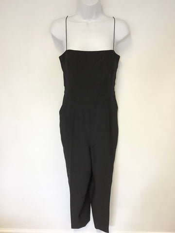 MINT VELVET BLACK SHOESTRING STRAP JUMPSUIT WITH SEMI SHEER BEADED OVER TOP SIZE 14