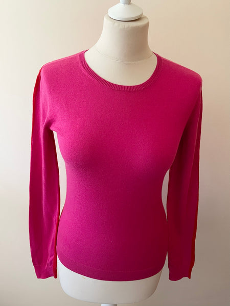 LK BENNETT PINK & RED ROUND NECK LONG SLEEVE MERINO WOOL JUMPER SIZE XS