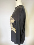 MARCUS JAMES FOR JIGSAW DARK GREY WOOL WITH SILK PRINT FRONT JUMPER SIZE L