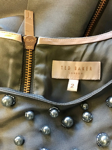 BRAND NEW TED BAKER GREY PEARL BEADED MILLEA SKATER DRESS SIZE 2 UK 10
