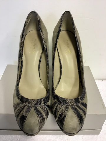 MARKS & SPENCER AUTOGRAPH EXCLUSIVE TAUPE SUEDE & SNAKESKIN LEATHER TRIM HEELS SIZE 7.5/41