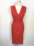 LK BENNETT NERINE SCARLET RED SLEEVELESS V NECKLINE PENCIL DRESS SIZE 8