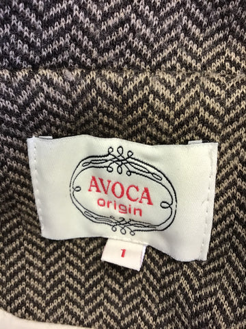 AVOCA ORIGIN BROWN HERRINGBONE WOOL BLEND JACKET SIZE 1 UK 8/10