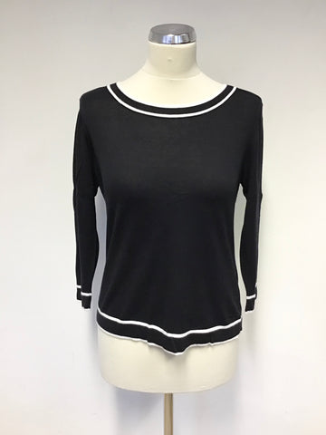 HOBBS NAVY BLUE & WHITE TRIM FINE KNIT JUMPER SIZE 12