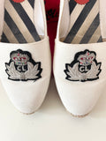 CHRISTIAN LOUBOUTIN WHITE CANVAS EMBROIDERED CREST FROST ESADRILLE FLATS SIZE 6/39
