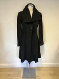 REISS BLACK WOOL & CASHMERE BLEND FIT & FLARE ZIP UP COAT SIZE XS