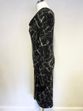 ST MARTINS BLACK & GREY PRINT BAMBOO STRETCH JERSEY LONG SLEEVE PENCIL DRESS SIZE 14