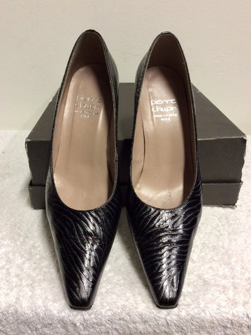 PIERRE CHUPIN BLACK EMBOSSED LEATHER HEELS SIZE 6/39