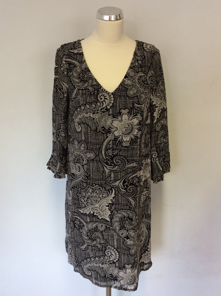 MONSOON BLACK & WHITE PRINT SHIFT DRESS SIZE 10
