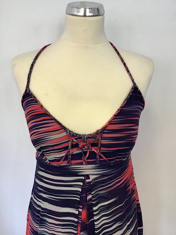 KAREN MILLEN MULTI COLOURED PRINT SILK MAXI DRESS SIZE 10