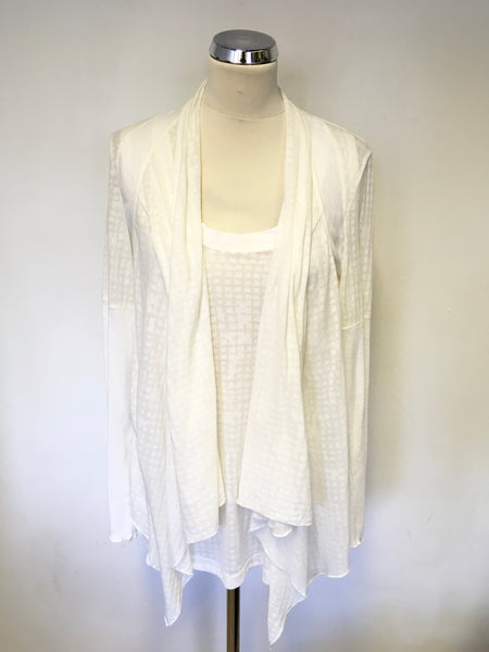 SANDWICH WHITE RACER BACK VEST TOP & MATCHING LONG SLEEVE WATERFALL CARDIGAN SIZE L