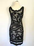 PER UNA SPEZIALE BLACK APPLIQUE EMBELLISHED MESH OVERLAY PENCIL DRESS SIZE 10