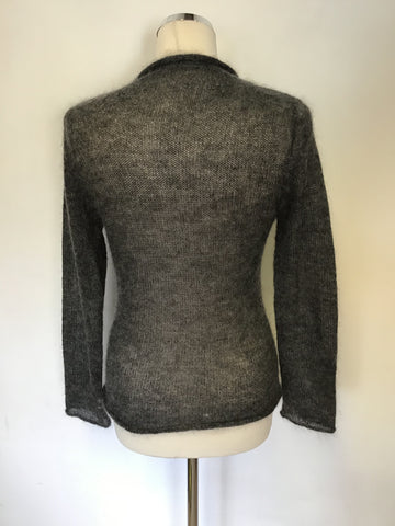 LUISA CERANO DARK GREY MOHAIR BLEND EMBELISHED TRIM V NECK JUMPER SIZE 12