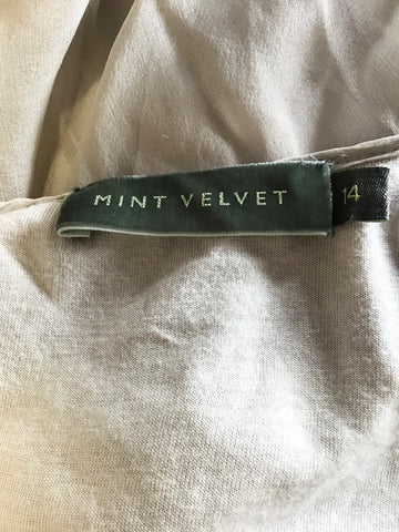 MINT VELVET BEIGE SILK & LACE TRIM 3/4 SLEEVE TOP SIZE 14