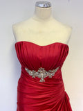 ROLAND JOYCE RED DIAMANTÉ TRIM STRAPLESS / STRAPPY BALL GOWN & MATCHING WRAP SIZE 8