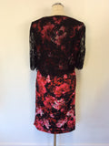 PHASE EIGHT RED,WHITE & BLACK FLORAL PRINT LACE OVERLAY TOP DRESS SIZE 16