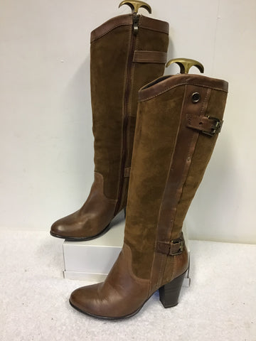 MARCO TOZZI TAN SUEDE & LEATHER KNEE LENGTH BOOTS SIZE 6/39